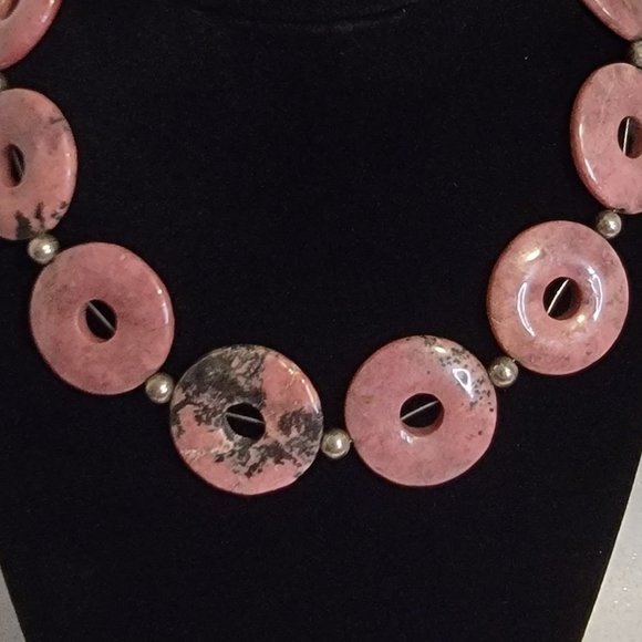 Raspberry Pink Rhodolite Circle Necklace - Picture 10 of 10